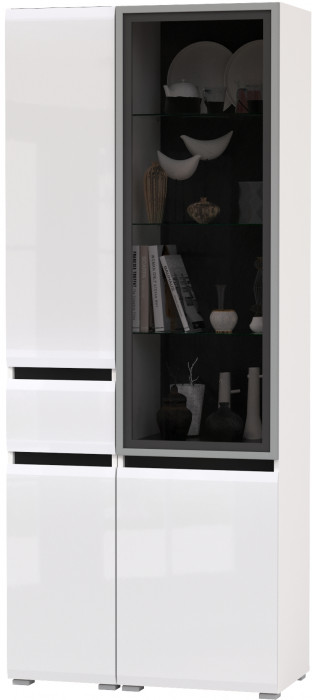 Сидней 13.202 Шкаф с ящиком + Шкаф-витрина 13.201, корпус: белый/чёрный/фасады: МДФ белый глянец/стекло