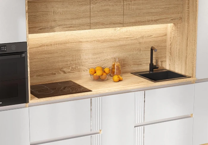 Кухня МДФ Карина Пластер Бьянко/Сонома