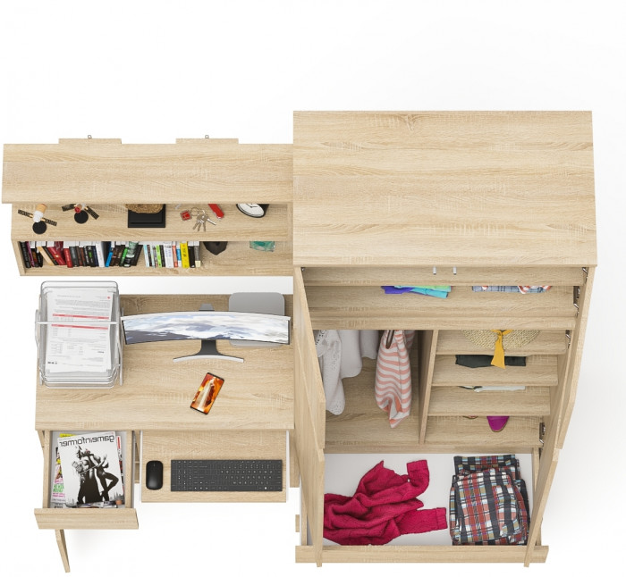 Мори компьютерный стол МС-1 левый + Шкаф МШ900.1 + Антресоль МА900.1 + Полка 900, дуб сонома