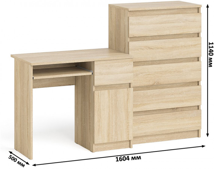 Мори компьютерный стол МС-1 правый + Комод МК700.5, дуб сонома