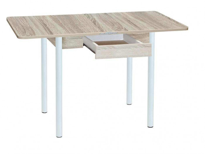 Эко 80х60 стол обеденный раскладной с ящиком / Дуб сонома/белый