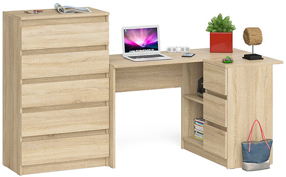 Мори компьютерный стол МС-16 правый + Комод МК700.5, дуб сонома
