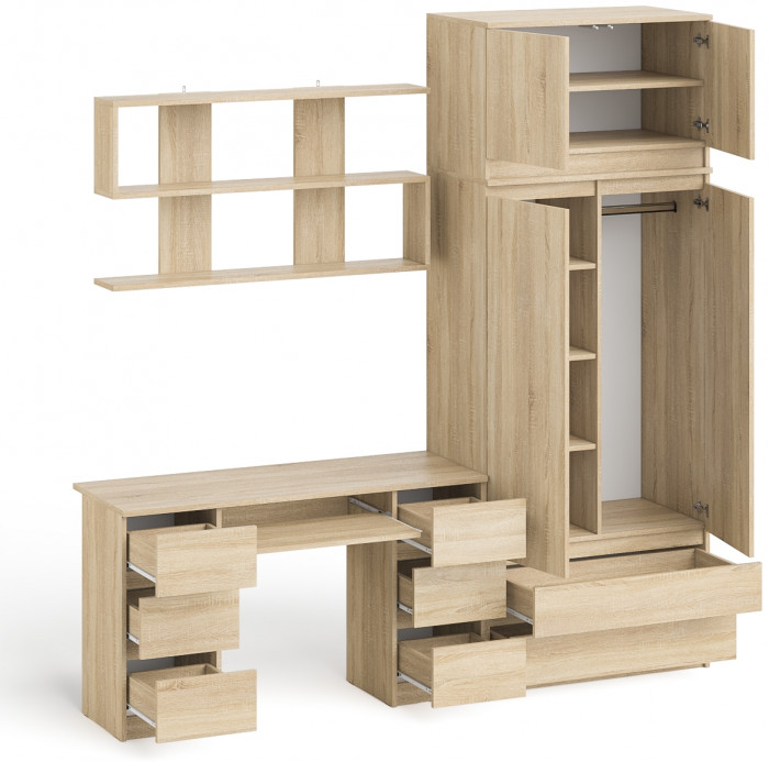 Мори компьютерный стол МС-2 + Шкаф МШ900.1 + Антресоль МА900.1 + Полка 1200, дуб сонома