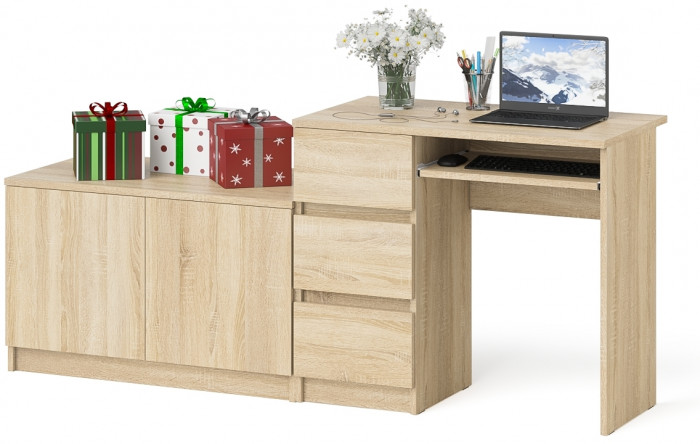 Мори компьютерный стол МС-6 левый + Тумба МА900.1, дуб сонома