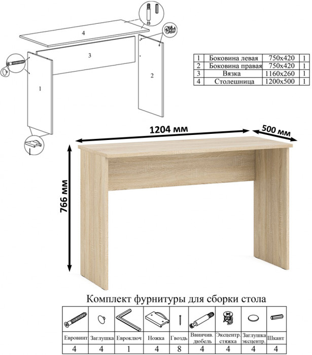 Мори письменный стол МСП1200.1 + Стеллаж МСТ600.3 + Полка 1200, дуб сонома/белый