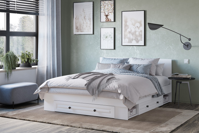 Кровать с проложками ДСП и ящиками Софт КР-16 (1,6), Белый