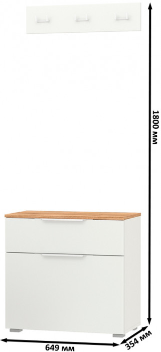 Октава 16.127 Тумба для обуви + 15.14.02 Вешалка, цвет белый шагрень/дуб крафт золотой/фасады МДФ белый шагрень, ШхГхВ 64,9х35,4х180 см.