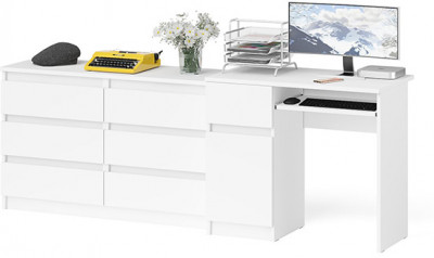Мори Стол компьютерный МС-1 левый + Комод МК1200.6, цвет белый, ШхГхВ 210,4х50х76,6 см., выдвижной ящик слева, НЕ универсальная сборка