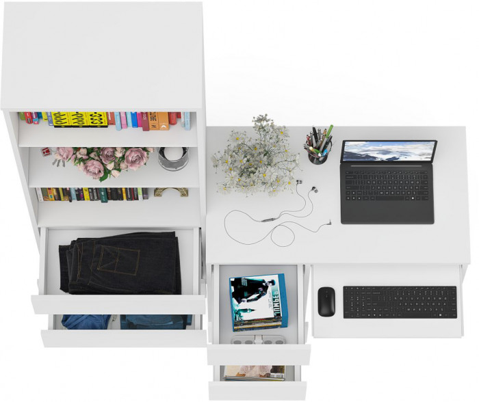 Мори Стол компьютерный МС-6 левый + Стеллаж МСТ600.3, цвет белый, ШхГхВ 150,4х50х179,6 см., выдвижные ящики слева, НЕ универсальная сборка