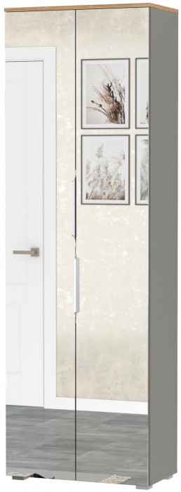 Октава 13.338 Шкаф для одежды, цвет серый графит/дуб крафт золотой/фасады МДФ серый графит и зеркало, ШхГхВ 64,4х35,3х197,6 см.