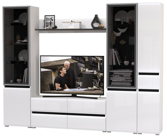 Сидней Комплектация № 056, корпус: белый/чёрный/фасады: МДФ белый глянец