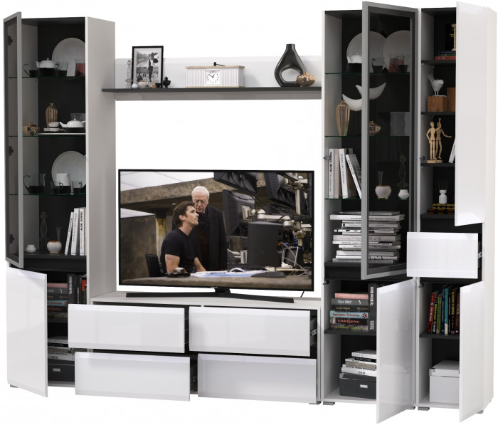 Сидней Комплектация № 056, корпус: белый/чёрный/фасады: МДФ белый глянец