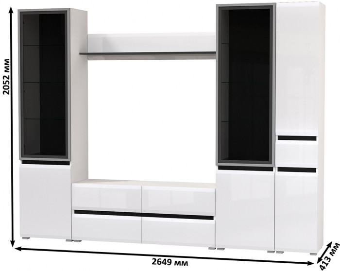 Сидней Комплектация № 056, корпус: белый/чёрный/фасады: МДФ белый глянец