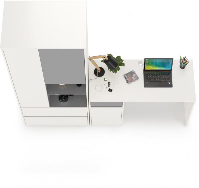 Торонто 12.149 Стол + 13.333 Шкаф для одежды, белый шагрень/стальной серый