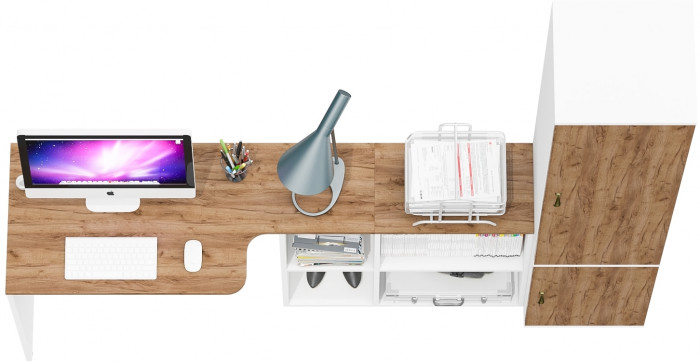 Лидер-8 Стол + Пенал МД 22Б, белый шагрень/крафт золото