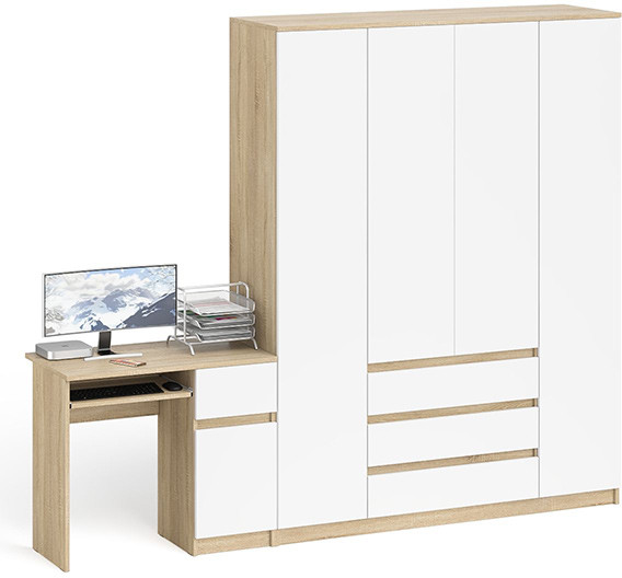 Мори компьютерный стол МС-1 правый + Шкаф МШ1600.1, дуб сонома/белый