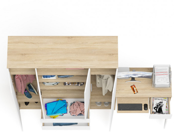 Мори компьютерный стол МС-1 правый + Шкаф МШ1600.1, дуб сонома/белый