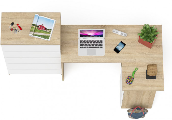 Мори компьютерный стол МС-16 правый + Комод МК700.5, дуб сонома/белый