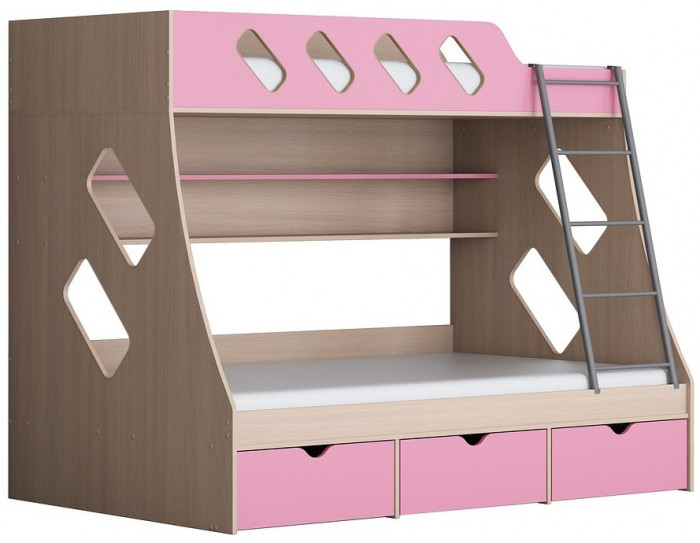 Дельта-20.01 Детская двухъярусная кровать с лестницей (Орех, Дуб молочный)