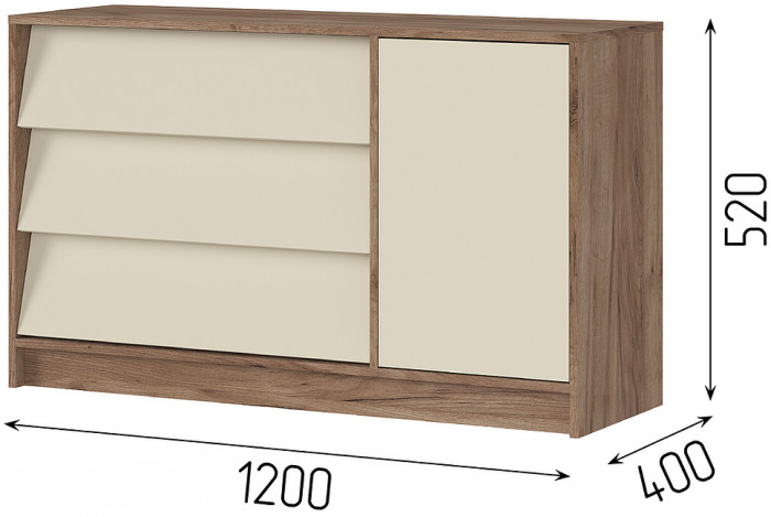 РЕЙН КМ 01 Комод 1200 (1200х720х400) Фасад КАШЕМИР/Корпус ДУБ КРАФТ ТАБАЧНЫЙ