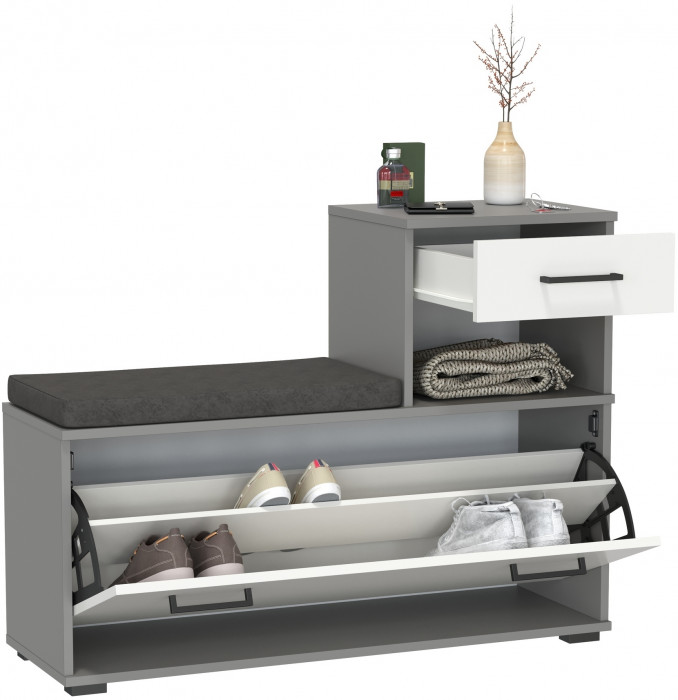 Лира ГК 2-0714граф/бел Тумба под обувь, цвет графит/белый, ШхГхВ 100х33х75,5 см., универсальная сборка