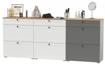 Остин 16.121 Тумба для обуви + 16.121 Тумба д/обуви + 16.121, цвет белый шагрень/серый графит/дуб крафт золотой, ШхГхВ 240х41,6х99,3 см, ун. сб.