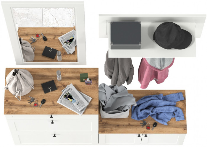 Остин Прихожая 44, цвет белый шагрень/дуб крафт золотой, ШхГхВ 160х41,9х210 см., универсальная сборка