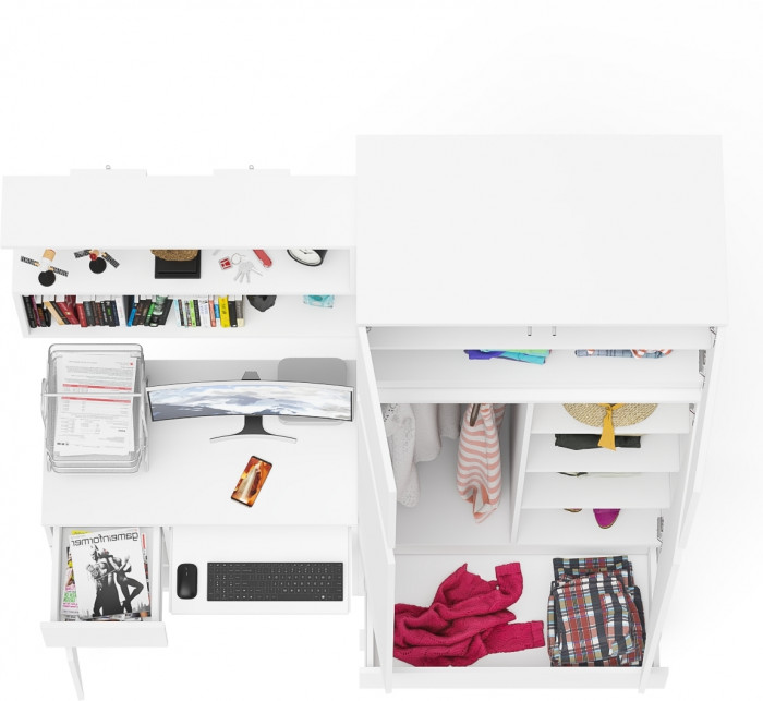 Мори компьютерный стол МС-1 левый + Шкаф МШ900.1 + Антресоль МА900.1 + Полка 900, белый