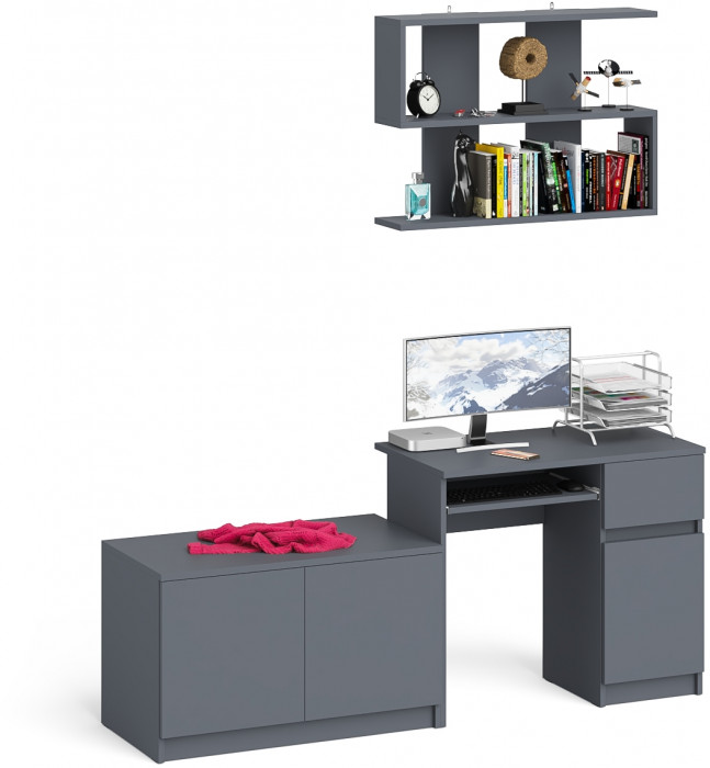 Мори Стол компьютерный МС-1 правый + Тумба МА900.1 + Полка 900, цвет графит, ШхГхВ 180,4х50,4х209,6 см., НЕ универсальная сборка
