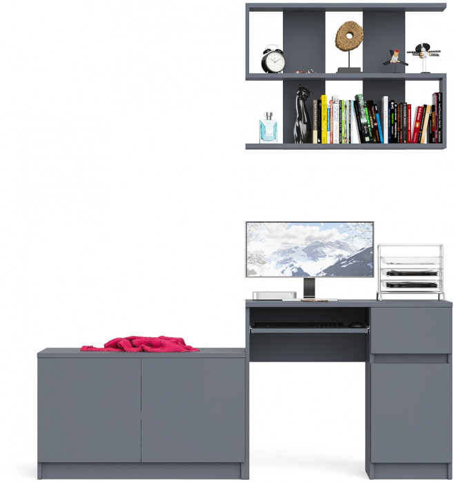 Мори Стол компьютерный МС-1 правый + Тумба МА900.1 + Полка 900, цвет графит, ШхГхВ 180,4х50,4х209,6 см., НЕ универсальная сборка
