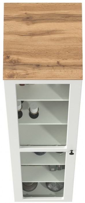 Остин 16.394.03 Шкаф-витрина(пенал), белый шагрень/дуб крафт золотой