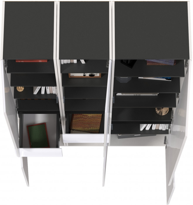 Сидней 13.202 Шкаф с ящиком 2 штуки + Шкаф 13.200, корпус: белый/чёрный/фасады: МДФ белый глянец