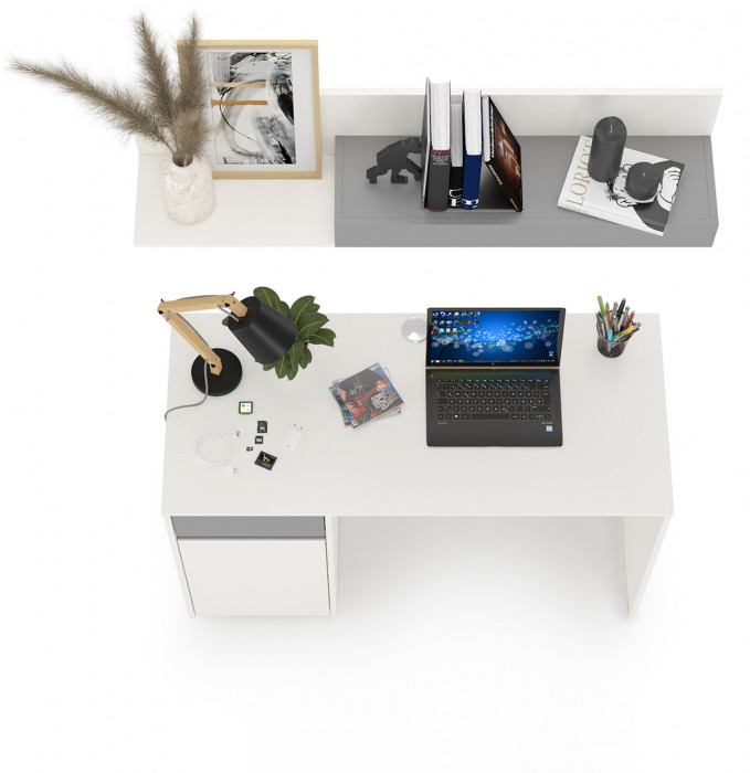 Торонто 12.149 Стол + 16.475 Полка, белый шагрень/стальной серый