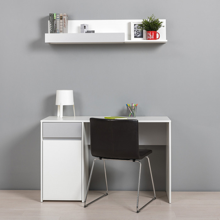 Торонто 12.149 Стол + 16.475 Полка, белый шагрень/стальной серый