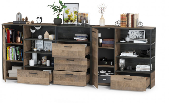 Трувор 13.307.01 Комод + 13.307.02 Комод с ящиками + 13.307.01 Комод, дуб гранж песочный/интра