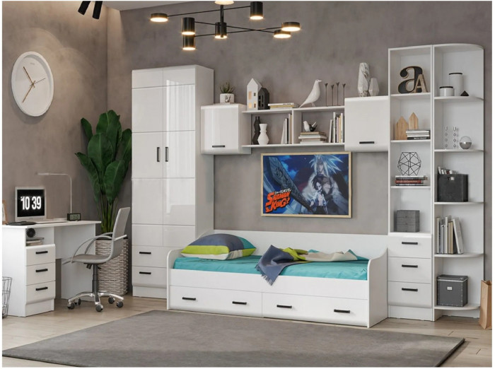 Модульная детская Вега NEW (Белый глянец, Белый)