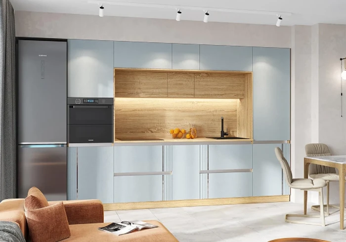 Кухня МДФ Карина Пластер Скай/Сонома