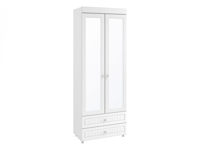 Шкаф 2-х дверный с зеркалами и ящиками (гл.410) Монако МН-45 белое дерево