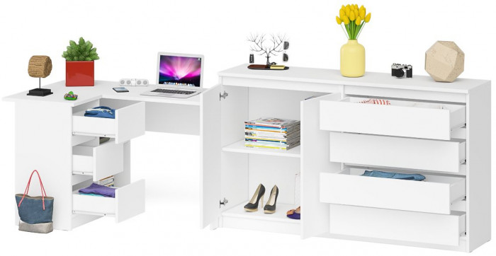 Мори компьютерный стол МС-16 левый + Комод МК1600.1, белый