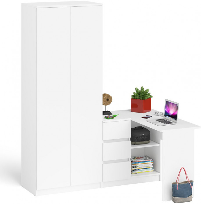 Мори компьютерный стол МС-16 левый + Шкаф МШ800.1, белый