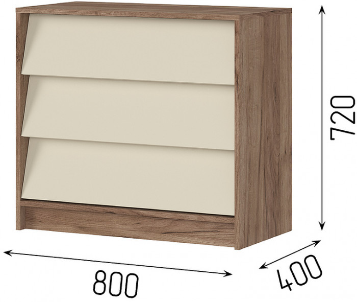 РЕЙН КМ 02 Комод 800 (800х720х400) Фасад КАШЕМИР/Корпус ДУБ КРАФТ ТАБАЧНЫЙ