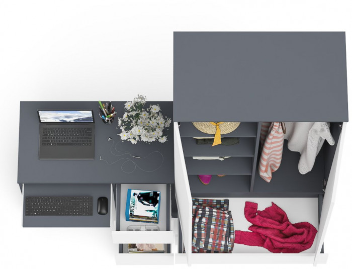 Мори Стол компьютерный МС-6 правый + Шкаф МШ900.1, цвет графит/белый, ШхГхВ 180,4х50,4х179,6 см., выдвижные ящики справа, НЕ универсальная сборка