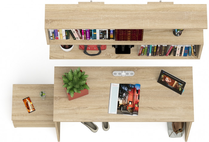 Мори Стол письменный МСП1200.1 + Тумба ТМП400.1 + Полка 1200, цвет дуб сонома, ШхГхВ 160,8х50х209,6 см., универсальная сборка