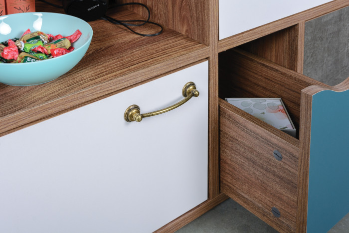 Вайс Комод 10.104 + Комод 10.104, цвет морское дерево винтаж/камень тёмный/бензин/мята/белый премиум, ШхГхВ 242,4х39,9х88,8 см., НЕ универс. сборка