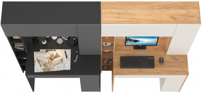 Два стола компьютерных Комфорт 12.71, цвет антрацит/тёмно-серый/дуб золотой/белый, ШхГхВ 233,4х60,2х165,4 см., НЕ универсальная сборка