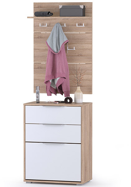 Куба Прихожая 6, обувница 13.113 + Вешалка 10.122, цвет дуб сонома/белый премиум, ШхГхВ 65х38,3х210,6 см.
