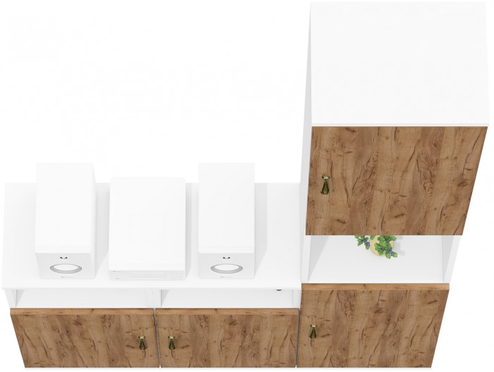 Лидер-8 Пенал + Тумба МД 3.19 + Тумба МД 3.19, цвет белый шагрень/крафт золото, ШхГхВ 120х30х190 см., универсальная сборка