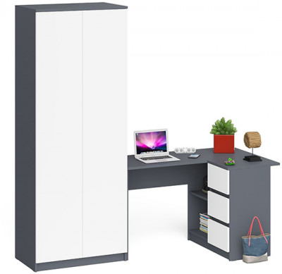 Мори Стол компьютерный МС-16 правый + Шкаф МШ800.1, цвет графит/белый, ШхГхВ 204,8х84,9х209,6 см., выдвижные ящики справа, НЕ универсальная сборка