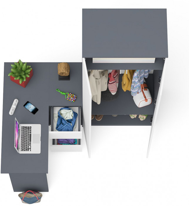 Мори Стол компьютерный МС-16 правый + Шкаф МШ800.1, цвет графит/белый, ШхГхВ 204,8х84,9х209,6 см., выдвижные ящики справа, НЕ универсальная сборка