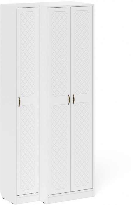 Прихожая П-6 Шкаф + Пенал, белая шагрень/фасады МДФ белое дерево фрезеровка ромб